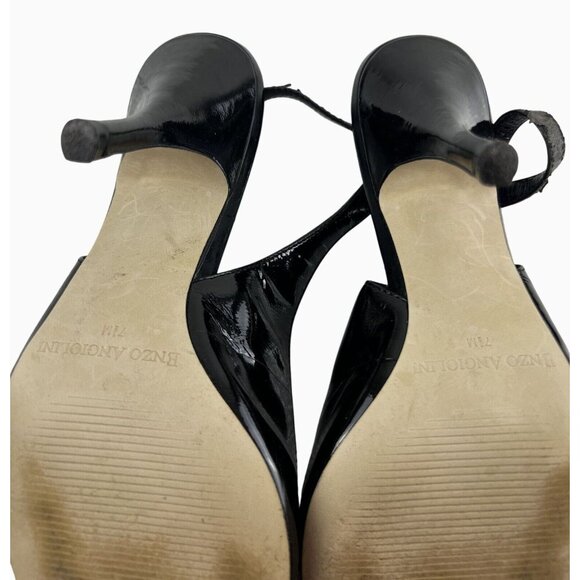 Enzo Angiolini Black Patent Leather Preppy Classic Chic Slingback Stilettos 7.5M - Picture 13 of 15